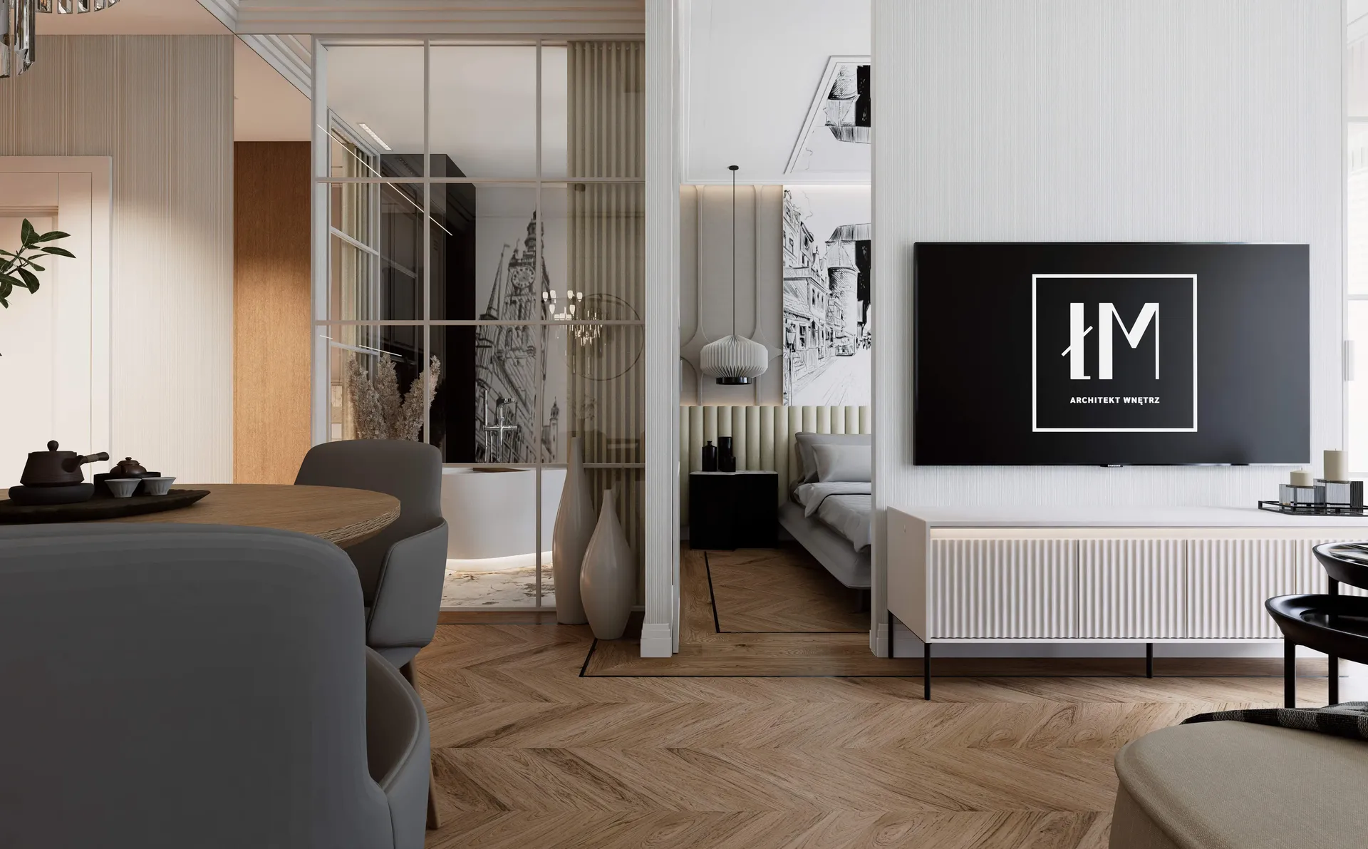 Apartament inwestycyjny przy Motławie – projekt wnętrz Gdańsk, Łukasz Macuga