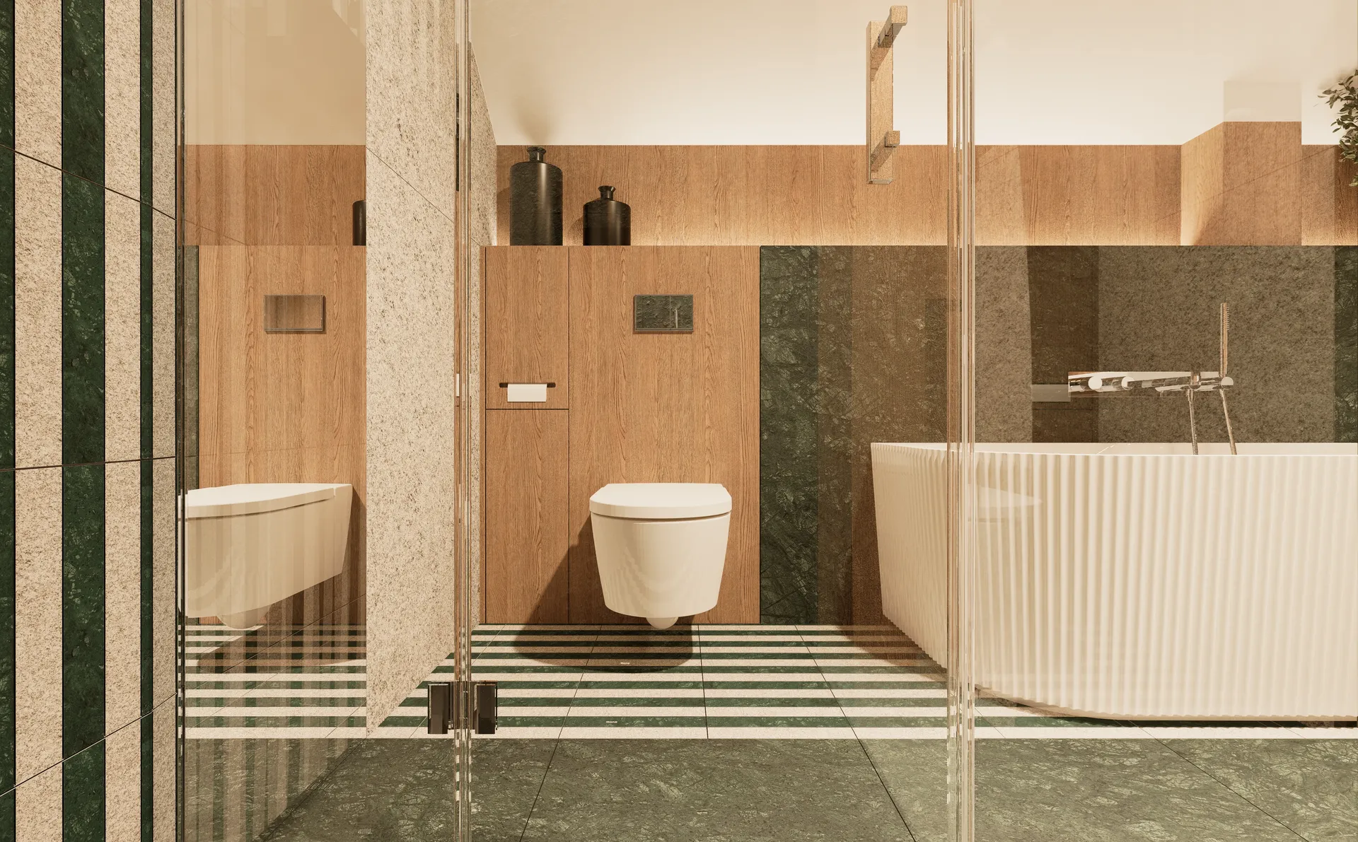 Łazienka z zielonym marmurem – architekt wnętrz Gdańsk, Łukasz Macuga